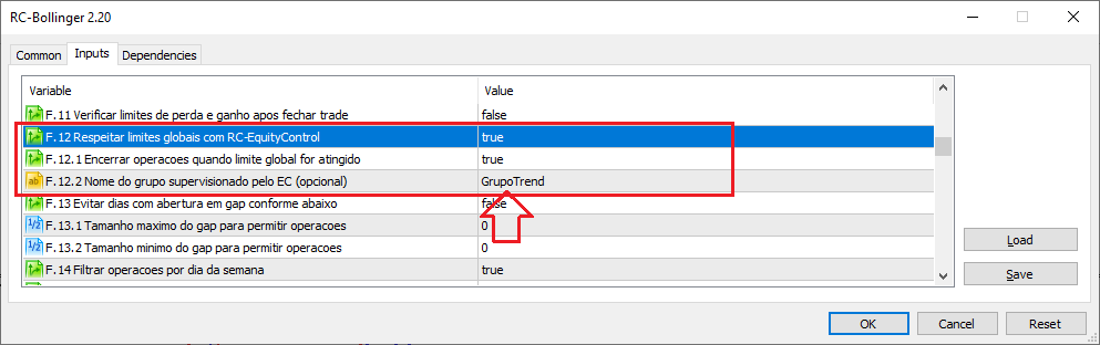 Configuração nos robôs para respeitar limites de grupo